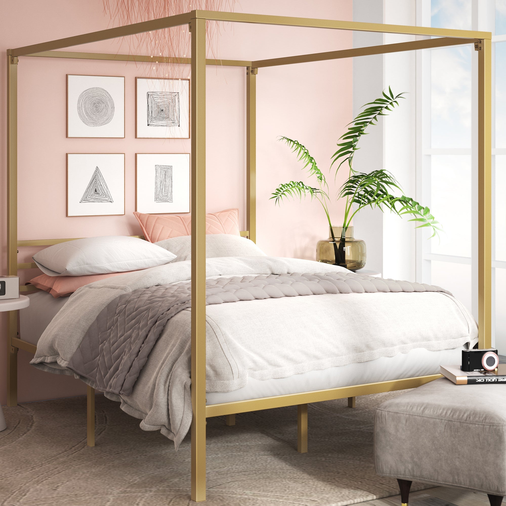 Patricia Gold Metal Canopy Platform Bed Frame