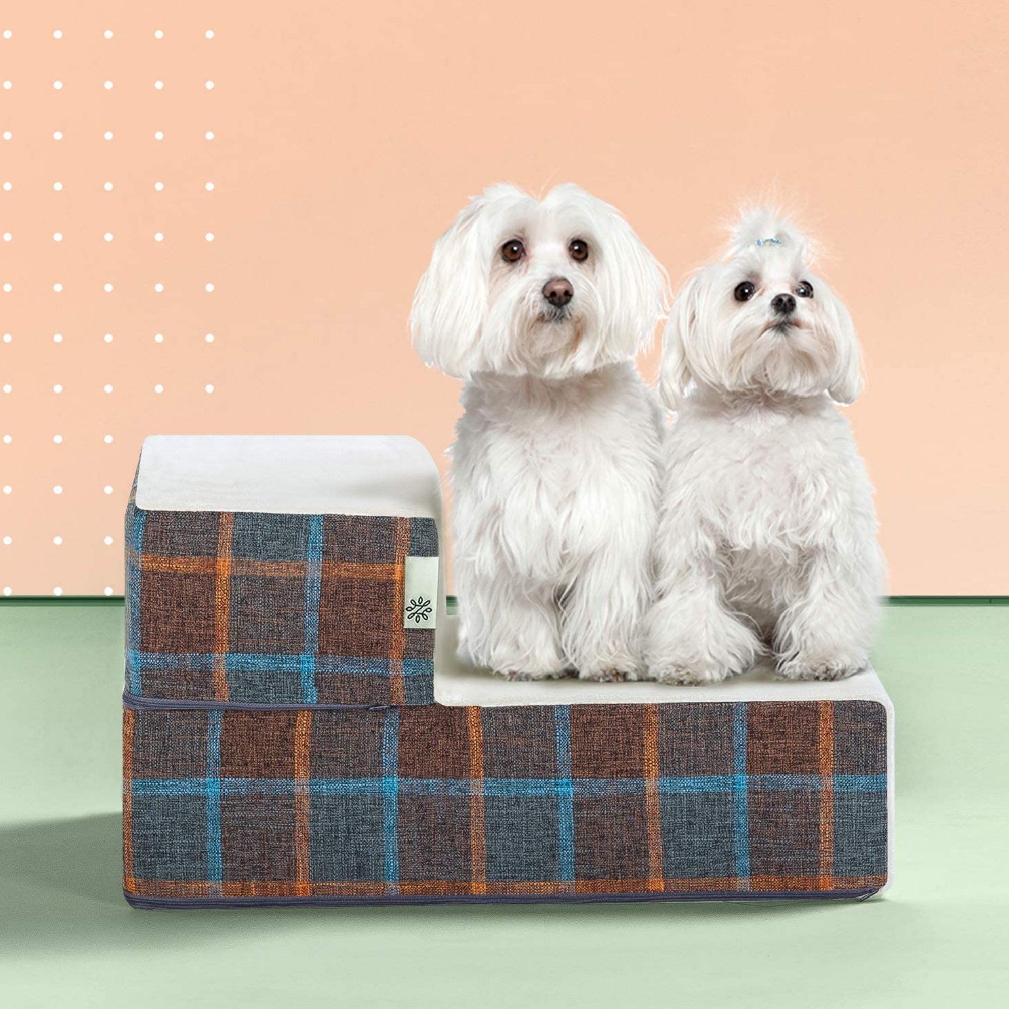 Foam 10â-24â Cozy Pet Stairs, Blue Plaid