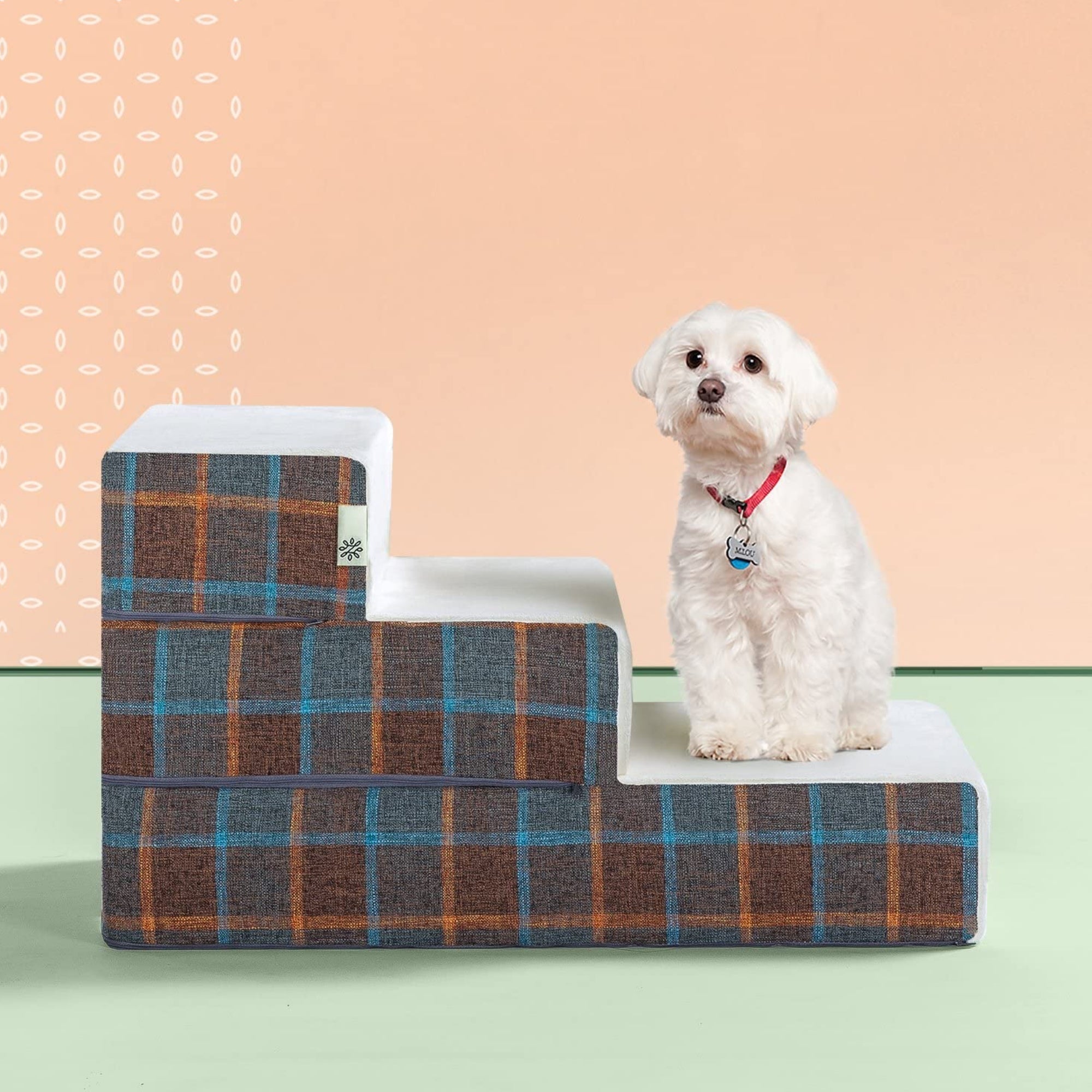 Foam 10â-24â Cozy Pet Stairs, Blue Plaid