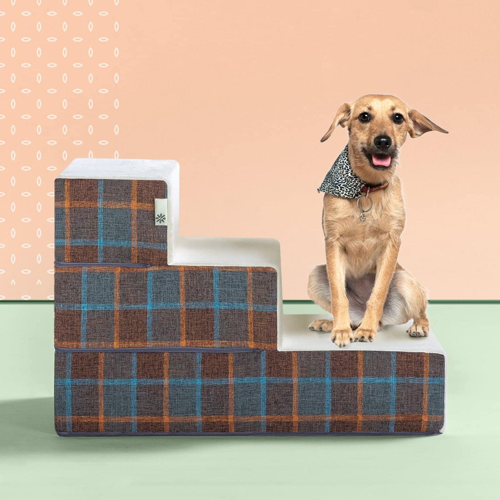 Foam 10â-24â Cozy Pet Stairs, Blue Plaid