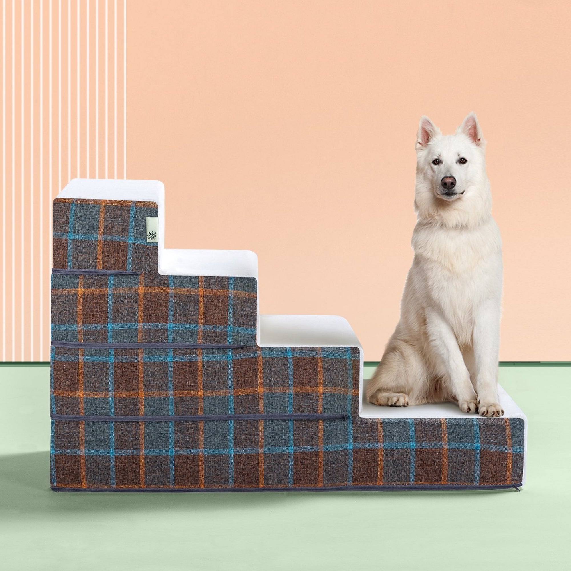 Foam 10â-24â Cozy Pet Stairs, Blue Plaid