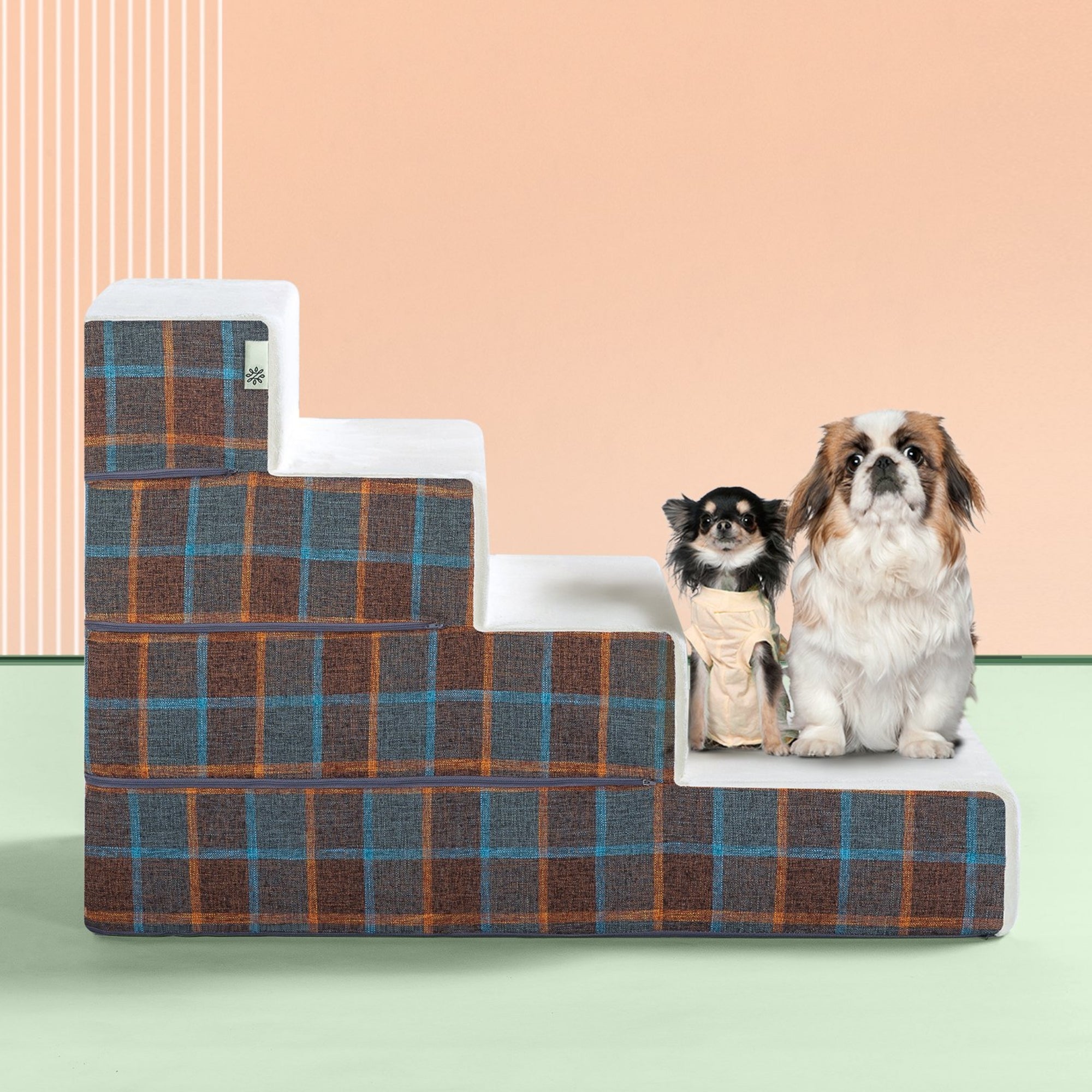 Foam 10â-24â Cozy Pet Stairs, Blue Plaid