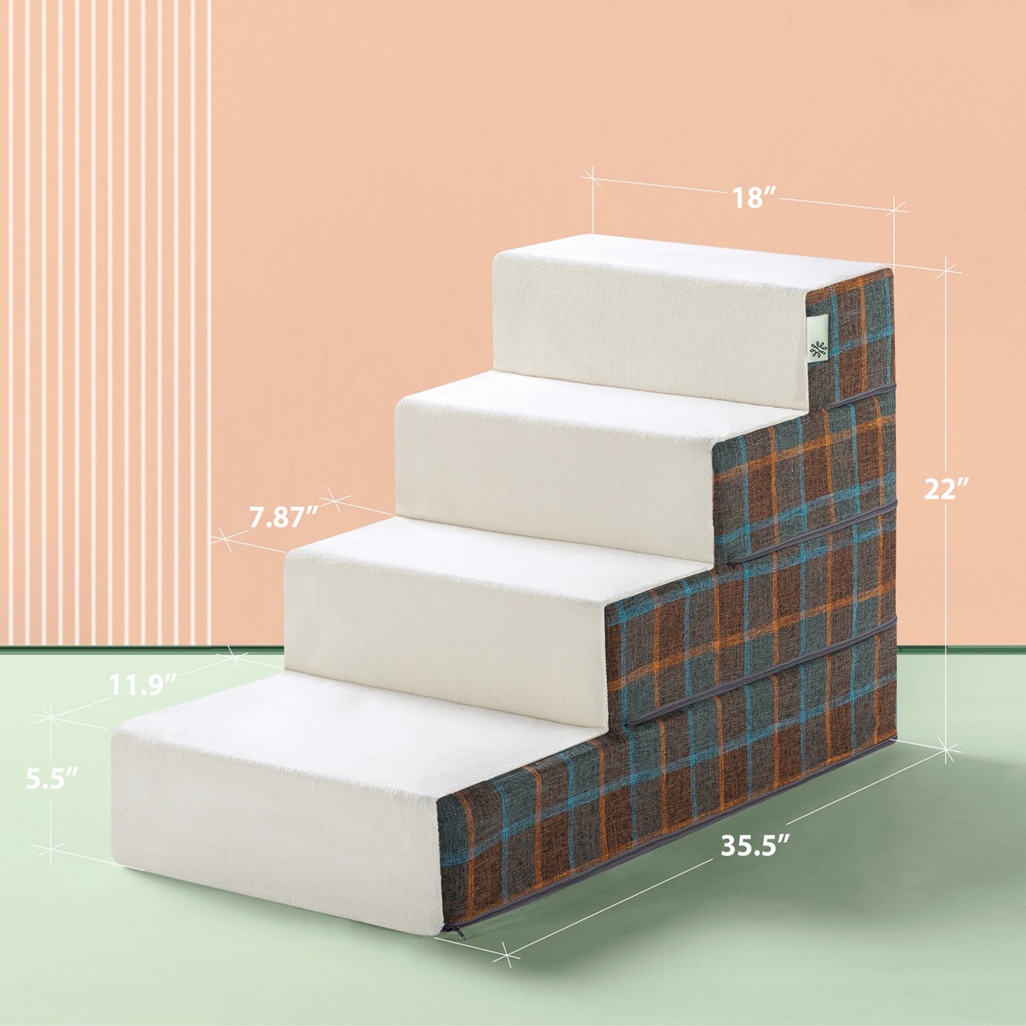 Foam 10â-24â Cozy Pet Stairs, Blue Plaid