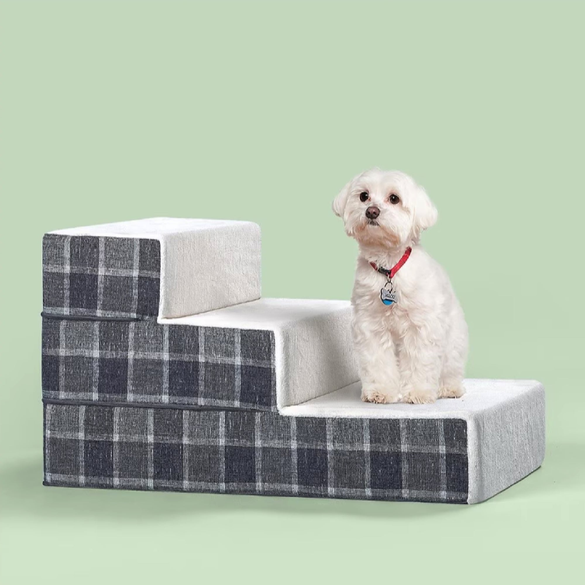 Foam 10â-24â Cozy Pet Stairs, Grey Plaid