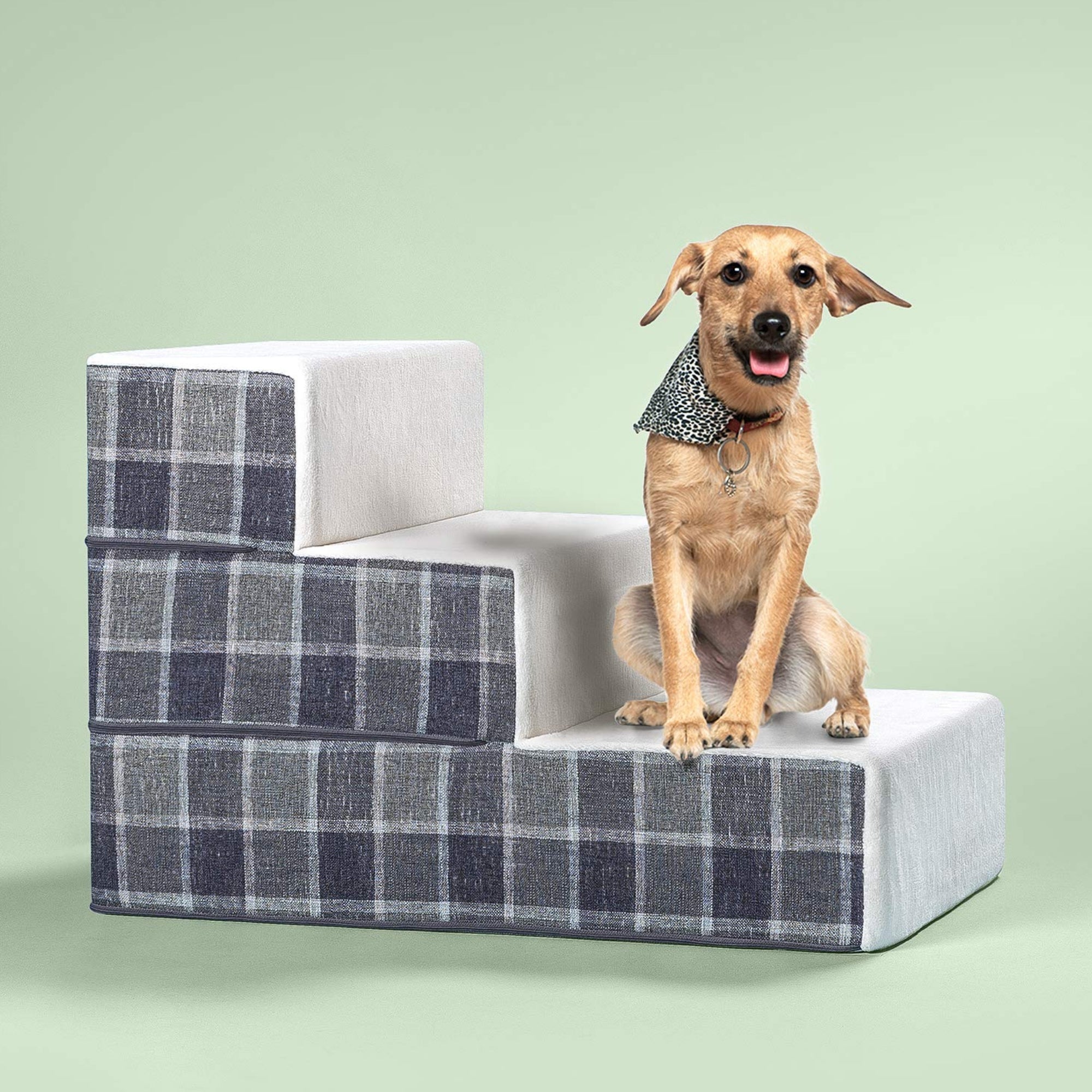 Foam 10â-24â Cozy Pet Stairs, Grey Plaid