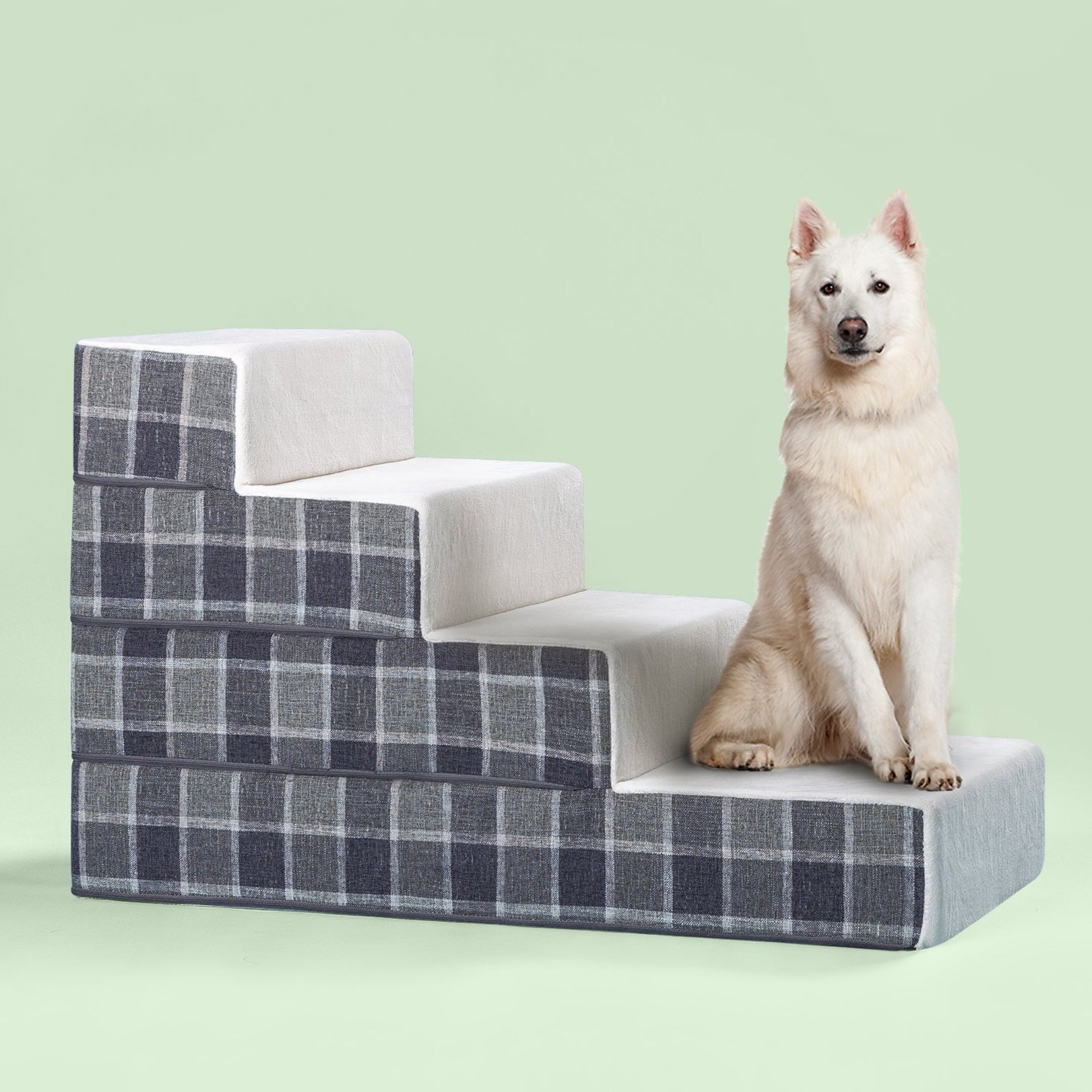 Foam 10â-24â Cozy Pet Stairs, Grey Plaid