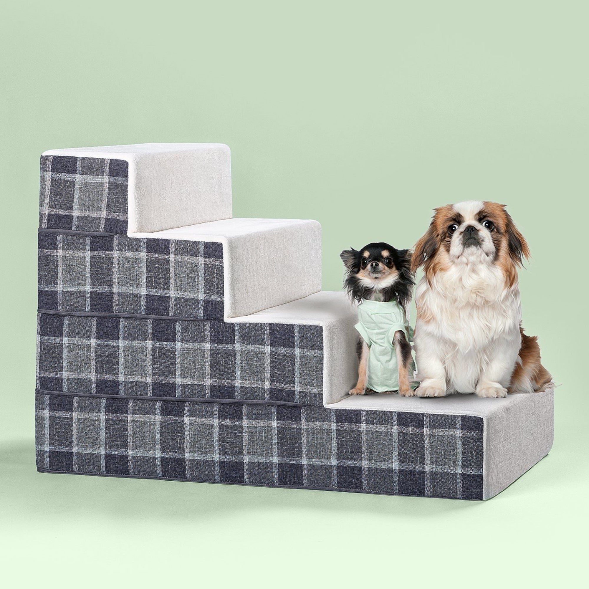 Foam 10â-24â Cozy Pet Stairs, Grey Plaid