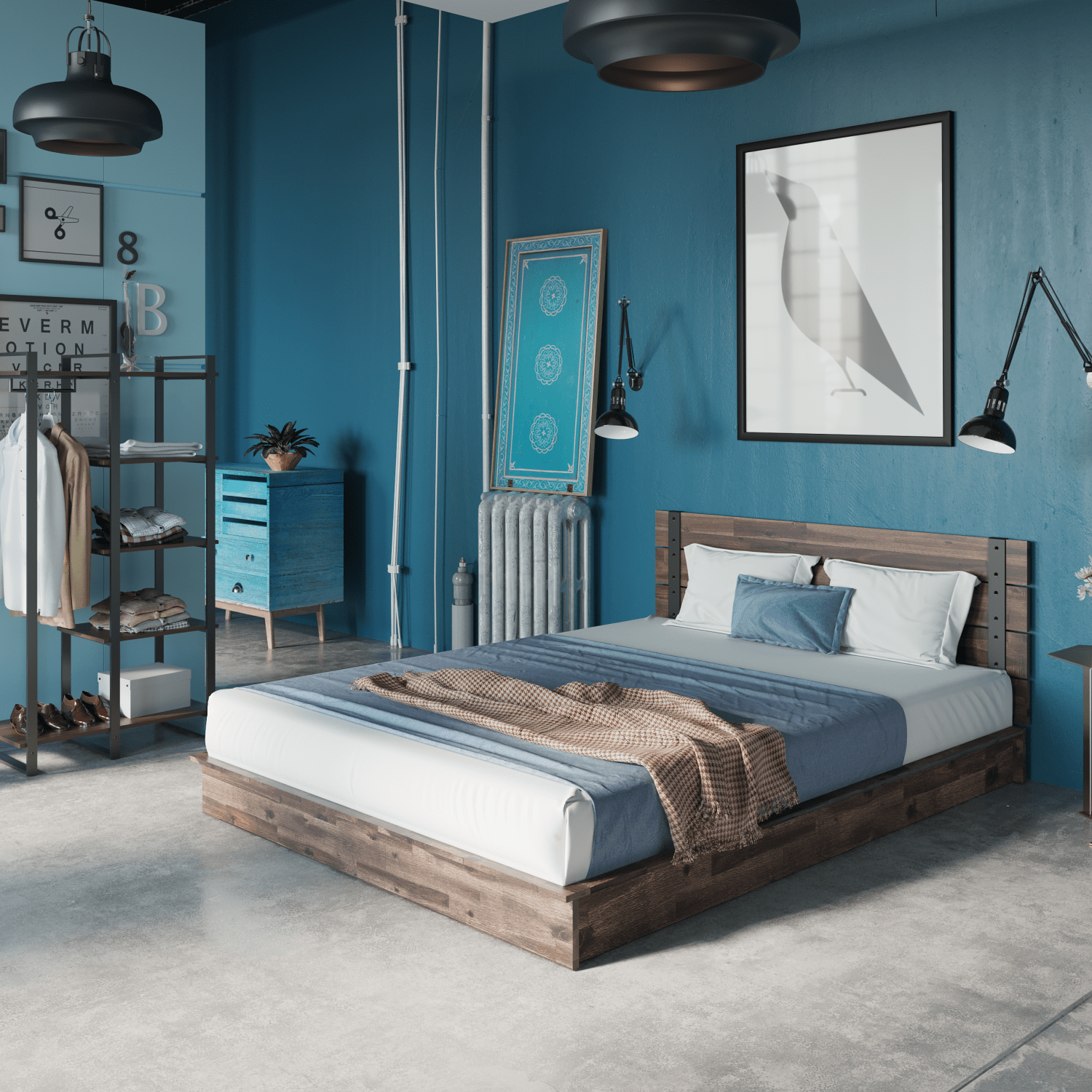 Brock Metal and Wood Platform Bed Frame