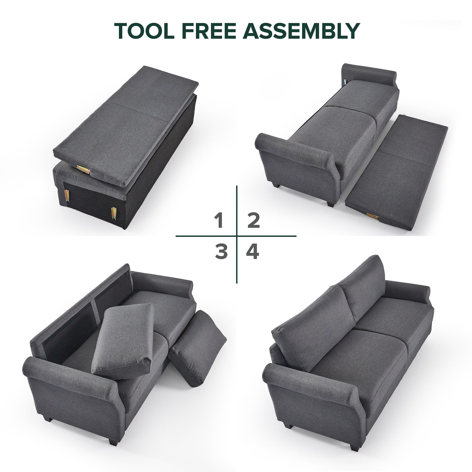 Josh Traditional Loveseat dark grey tool free assembly