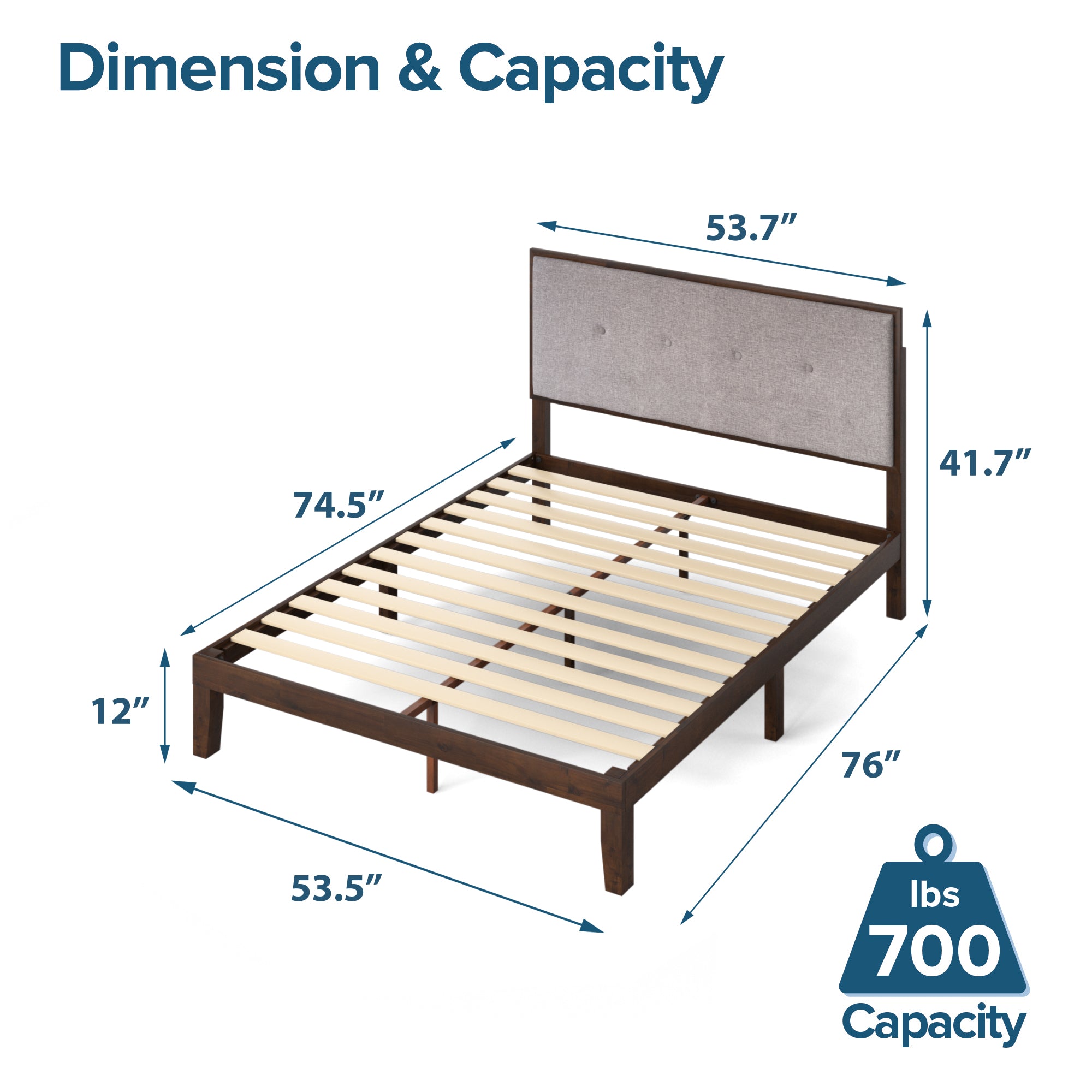 Moiz Wood Platform Bed Frame with Upholstered Headboard