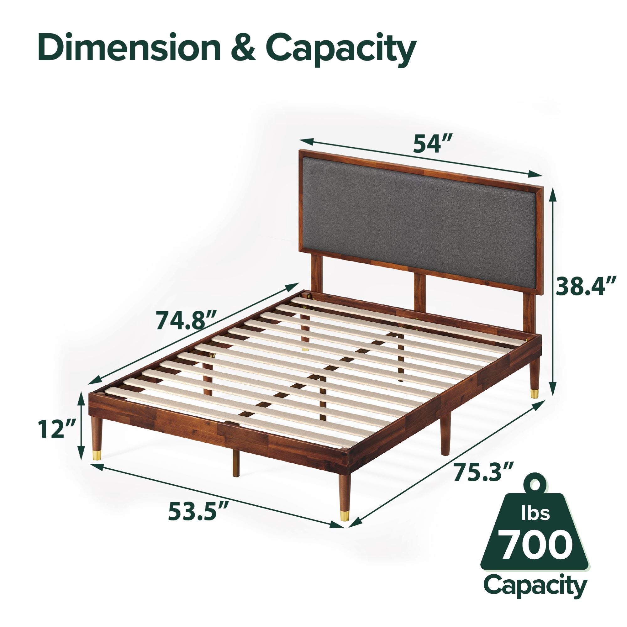 Raymond Wood Platform Bed Frame with Upholstered Headboard