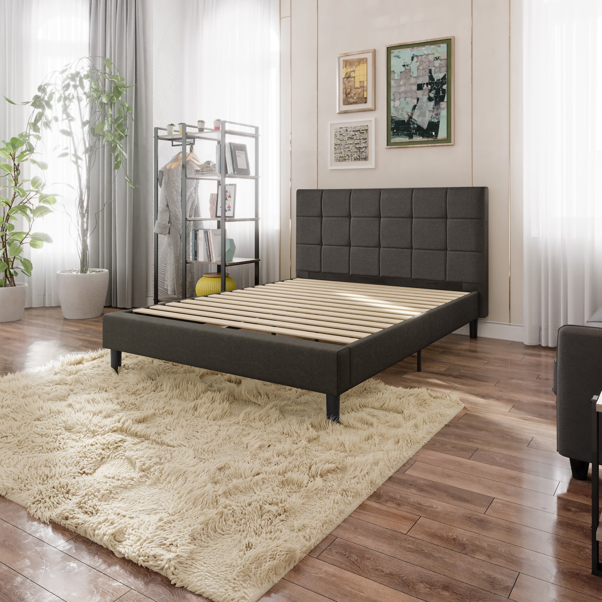 Lottie Upholstered Platform Bed Frame with USB Ports