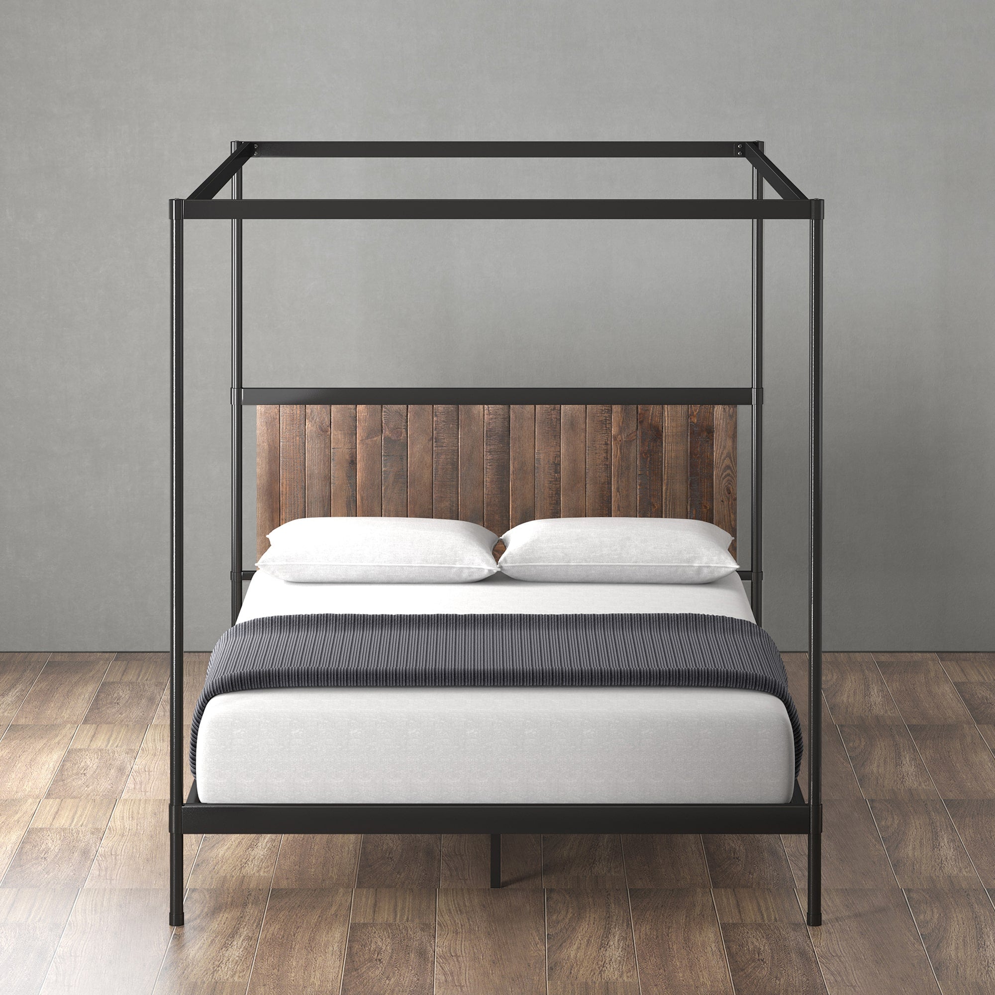 Wesley Metal and Wood Canopy Platform Bed